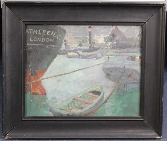 Marjorie Brooks, Lady Holford (1904-1980) Shipping in a harbour, 12.5 x 15.5in.